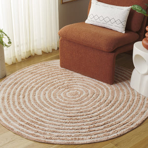 Safavieh Easy Care Round Area Rug - Eco-friendly Modern Design With Plush Pile Height For Luxurious Comfort Pink ,Ivory Recycled Cotton Ecr229u-5r