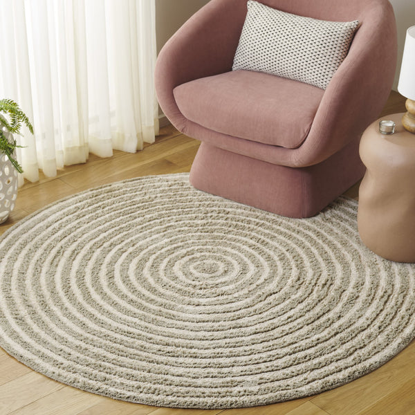 Safavieh Easy Care Round Area Rug - Eco-friendly Modern Design With Plush Pile Height For Luxurious Comfort Sage ,Ivory Recycled Cotton Ecr229w-5r