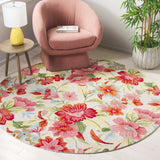 Safavieh Easy Care 302 Hand Tufted Floral Rug Ivory / Red 6' x 6' Round