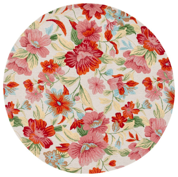 Safavieh Easy Care 302 Hand Tufted Floral Rug Ivory / Red 6' x 6' Round