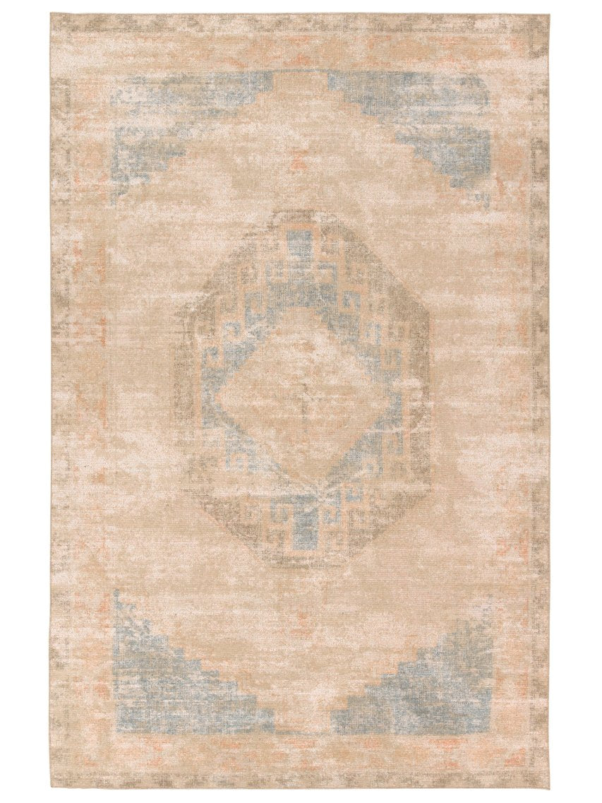 Jaipur Living Edage Kayell Eda01 Powerloomed Machinemade 70% Jute 30% Polyester Vintage Medallion Indoor Rug Tan, Blue 70% Jute 30% Polyester, Recycled Misc Fibers Rug160134