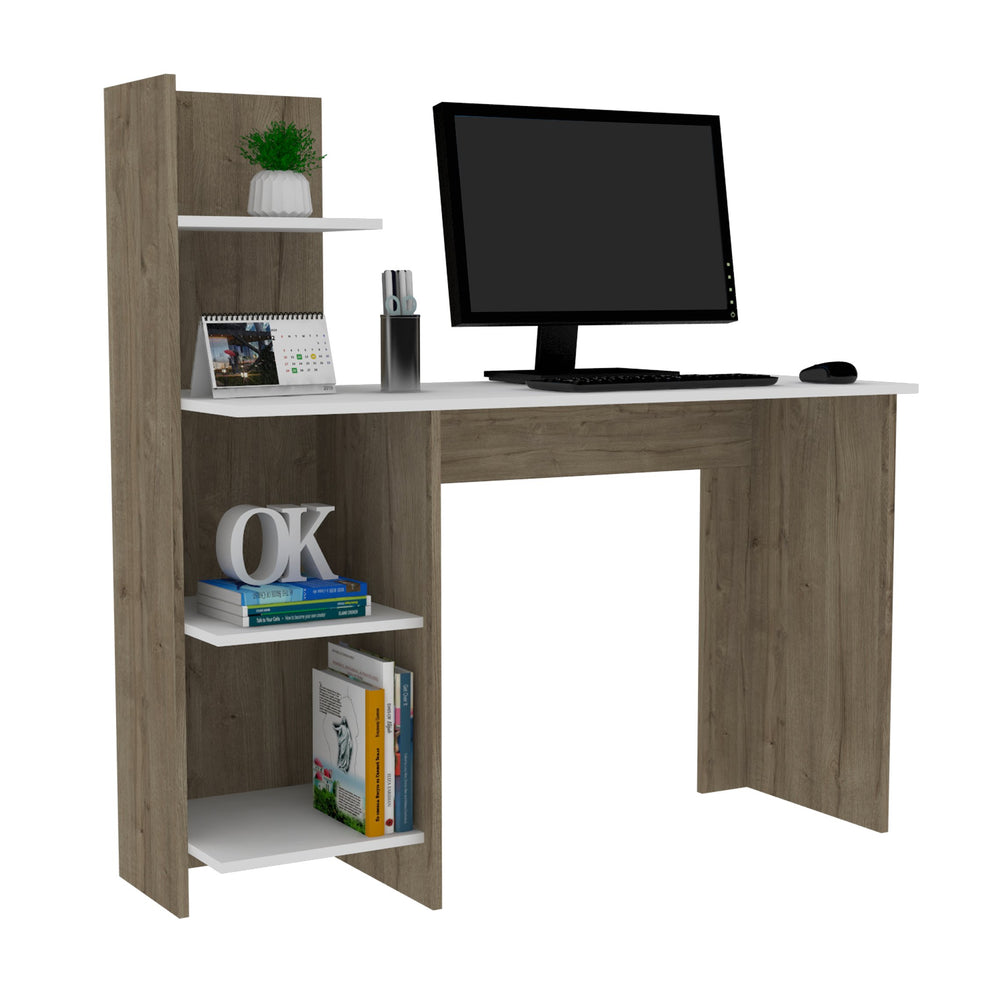 English Elm Vilna Modern 120 Writing Desk with Four Open Shelves in Light Oak & White — Compact Workspace Organizer, Durable Particleboard Finish B07092055