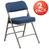 English Elm Commercial Grade 2 Pack Series Premium Curved Triple Braced & Double Hinged Fabric Metal Folding Chair