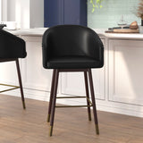 English Elm Commercial Grade 26" Commercial Mid-Back Modern Counter Stool, Walnut Finish Beechwood Legs and Contoured Back, LeatherSoft/Bronze Accents - - Set of 2