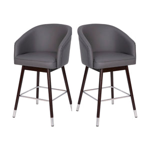 English Elm Commercial Grade 26" Commercial Mid-Back Modern Counter Stool, Walnut Finish Beechwood Legs and Contoured Back, LeatherSoft/Bronze Accents - - Set of 2