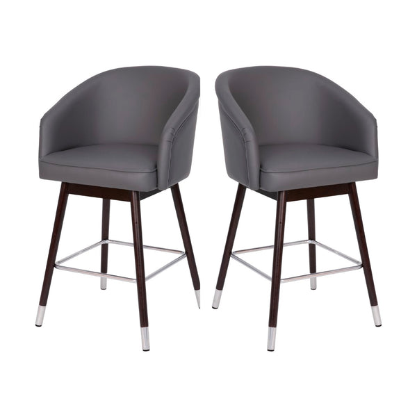 English Elm Commercial Grade 26" Commercial Mid-Back Modern Counter Stool, Walnut Finish Beechwood Legs and Contoured Back, LeatherSoft/Bronze Accents - - Set of 2