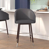 English Elm Commercial Grade 26" Commercial Mid-Back Modern Counter Stool, Walnut Finish Beechwood Legs and Contoured Back, LeatherSoft/Bronze Accents - - Set of 2