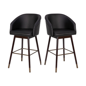 English Elm Commercial Grade 30" Commercial Grade Mid-Back Modern Barstool with Walnut Finish Beechwood Legs and Curved Back, LeatherSoft/Bronze Accents- - Set of 2
