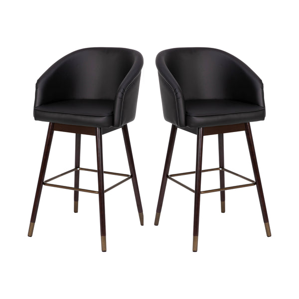 English Elm Commercial Grade 30" Commercial Grade Mid-Back Modern Barstool with Walnut Finish Beechwood Legs and Curved Back, LeatherSoft/Bronze Accents- - Set of 2