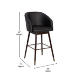 English Elm Commercial Grade 30" Commercial Grade Mid-Back Modern Barstool with Walnut Finish Beechwood Legs and Curved Back, LeatherSoft/Bronze Accents- - Set of 2