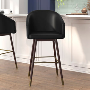 English Elm Commercial Grade 30" Commercial Grade Mid-Back Modern Barstool with Walnut Finish Beechwood Legs and Curved Back, LeatherSoft/Bronze Accents- - Set of 2