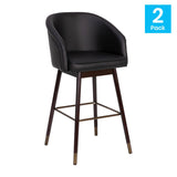 English Elm Commercial Grade 30" Commercial Grade Mid-Back Modern Barstool with Walnut Finish Beechwood Legs and Curved Back, LeatherSoft/Bronze Accents- - Set of 2