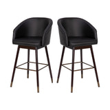 English Elm Commercial Grade 30" Commercial Grade Mid-Back Modern Barstool with Walnut Finish Beechwood Legs and Curved Back, LeatherSoft/Bronze Accents- - Set of 2