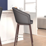 English Elm Commercial Grade 30" Commercial Grade Mid-Back Modern Barstool with Walnut Finish Beechwood Legs and Curved Back, LeatherSoft/Bronze Accents- - Set of 2