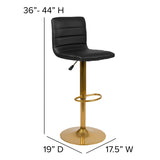 English Elm Modern Vinyl Adjustable Bar Stool with Back, Counter Height Swivel Stool with Gold Pedestal Base - Set of 2