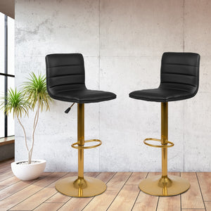 English Elm Modern Vinyl Adjustable Bar Stool with Back, Counter Height Swivel Stool with Gold Pedestal Base - Set of 2