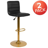 English Elm Modern Vinyl Adjustable Bar Stool with Back, Counter Height Swivel Stool with Gold Pedestal Base - Set of 2