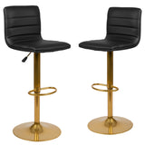 English Elm Modern Vinyl Adjustable Bar Stool with Back, Counter Height Swivel Stool with Gold Pedestal Base - Set of 2