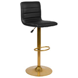 English Elm Modern Vinyl Adjustable Bar Stool with Back, Counter Height Swivel Stool with Gold Pedestal Base - Set of 2