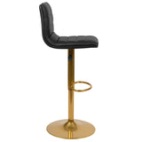 English Elm Modern Vinyl Adjustable Bar Stool with Back, Counter Height Swivel Stool with Gold Pedestal Base - Set of 2