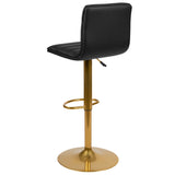 English Elm Modern Vinyl Adjustable Bar Stool with Back, Counter Height Swivel Stool with Gold Pedestal Base - Set of 2