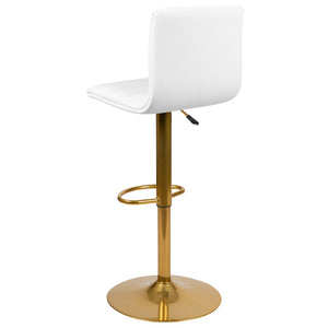 English Elm Modern Vinyl Adjustable Bar Stool with Back, Counter Height Swivel Stool with Gold Pedestal Base - Set of 2
