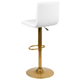 English Elm Modern Vinyl Adjustable Bar Stool with Back, Counter Height Swivel Stool with Gold Pedestal Base - Set of 2