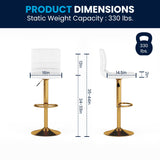 English Elm Modern Vinyl Adjustable Bar Stool with Back, Counter Height Swivel Stool with Gold Pedestal Base - Set of 2