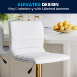 English Elm Modern Vinyl Adjustable Bar Stool with Back, Counter Height Swivel Stool with Gold Pedestal Base - Set of 2