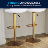 English Elm Modern Vinyl Adjustable Bar Stool with Back, Counter Height Swivel Stool with Gold Pedestal Base - Set of 2