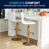 English Elm Modern Vinyl Adjustable Bar Stool with Back, Counter Height Swivel Stool with Gold Pedestal Base - Set of 2