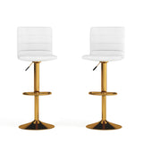 English Elm Modern Vinyl Adjustable Bar Stool with Back, Counter Height Swivel Stool with Gold Pedestal Base - Set of 2