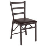 English Elm Commercial Grade 2 Pack Series Folding Ladder Back Metal Chair with Vinyl Seat