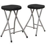 English Elm Commercial Grade 2 Pack Foldable Stool with Plastic Seat and Titanium Gray Frame