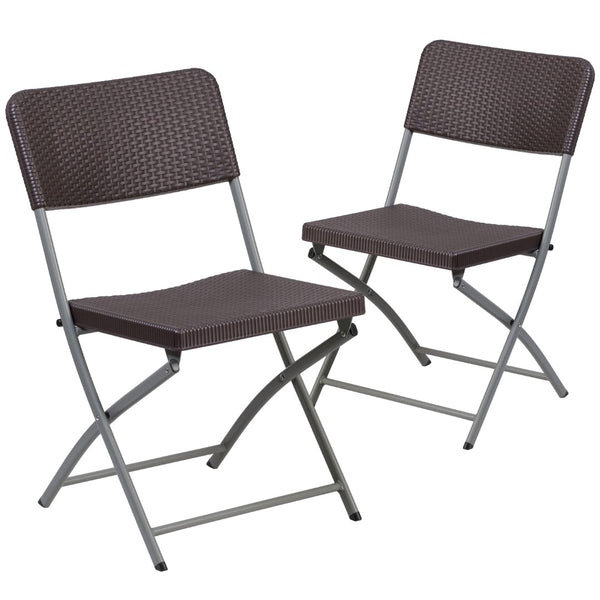 English Elm Commercial Grade 2 Pack Series Rattan Plastic Folding Chair with Gray Frame