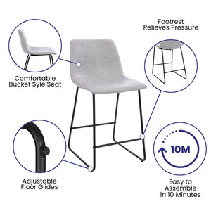 English Elm Commercial Grade 24 inch LeatherSoft Counter Height Barstools - Set of 2