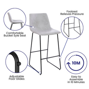 English Elm Commercial Grade 30 inch LeatherSoft Bar Height Barstools - Set of 2