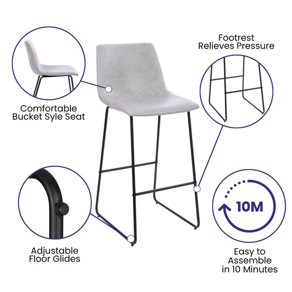 English Elm Commercial Grade 30 inch LeatherSoft Bar Height Barstools - Set of 2