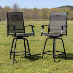 English Elm Patio Bar Height Stools - Set of 2, All-Weather Textilene Swivel Patio Stools with High Back & Armrests