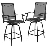 English Elm Patio Bar Height Stools - Set of 2, All-Weather Textilene Swivel Patio Stools with High Back & Armrests