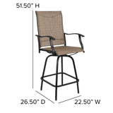 English Elm Patio Bar Height Stools - Set of 2, All-Weather Textilene Swivel Patio Stools with High Back & Armrests