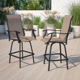 English Elm Patio Bar Height Stools - Set of 2, All-Weather Textilene Swivel Patio Stools with High Back & Armrests