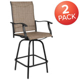 English Elm Patio Bar Height Stools - Set of 2, All-Weather Textilene Swivel Patio Stools with High Back & Armrests