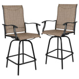 English Elm Patio Bar Height Stools - Set of 2, All-Weather Textilene Swivel Patio Stools with High Back & Armrests