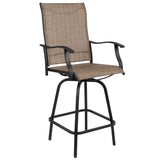 English Elm Patio Bar Height Stools - Set of 2, All-Weather Textilene Swivel Patio Stools with High Back & Armrests