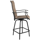 English Elm Patio Bar Height Stools - Set of 2, All-Weather Textilene Swivel Patio Stools with High Back & Armrests