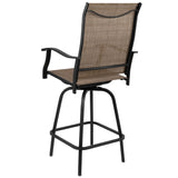 English Elm Patio Bar Height Stools - Set of 2, All-Weather Textilene Swivel Patio Stools with High Back & Armrests