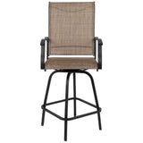 English Elm Patio Bar Height Stools - Set of 2, All-Weather Textilene Swivel Patio Stools with High Back & Armrests