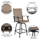 English Elm Patio Bar Height Stools - Set of 2, All-Weather Textilene Swivel Patio Stools with High Back & Armrests