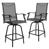 English Elm Patio Bar Height Stools - Set of 2, All-Weather Textilene Swivel Patio Stools with High Back & Armrests